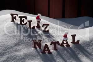 Card With Santa Hat, Snow, Feliz Natale Mean Merry Christmas