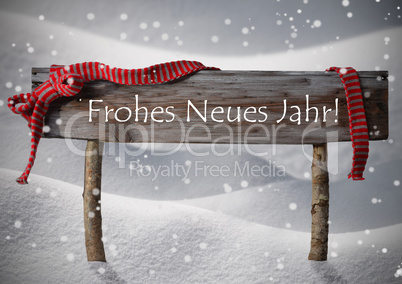 Christmas Sign Neues Jahr Mean New Year Snowflakes, Ribbon, Snow