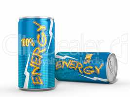 Two Energy Drinks Cans Isolated against White Background
