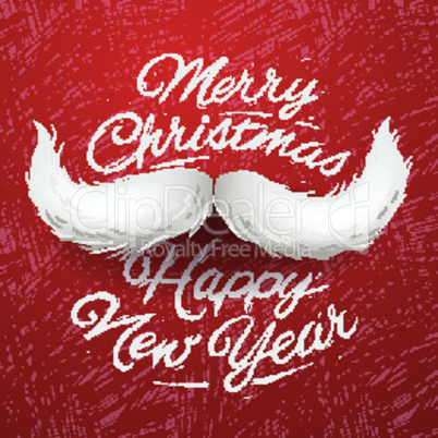 Santa's moustache, Merry Christmas and Happy New Year greeting card, vector illustration.