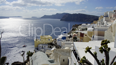 view over small oia village on santorini island