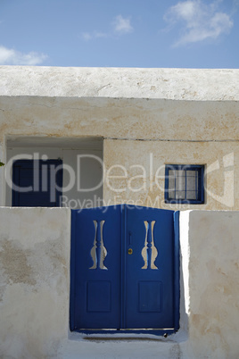 colorful door in oia village on santorini island