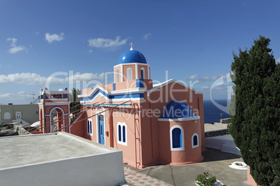 traditional church in small village oia on santorini