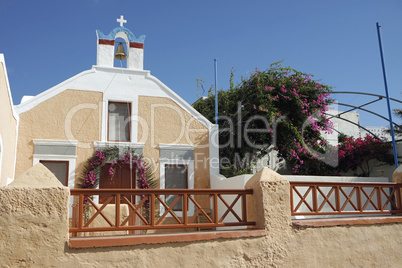 traditional church in small village oia on santorini