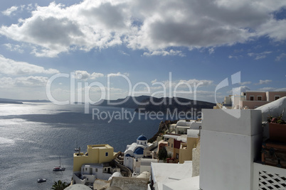 view over small oia village on santorini island