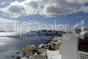 view over small oia village on santorini island