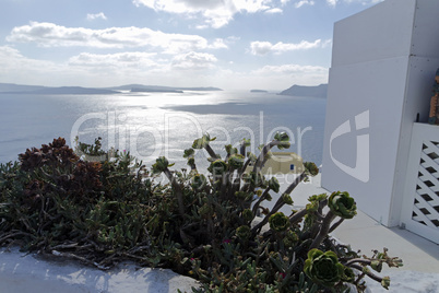 view over small oia village on santorini island