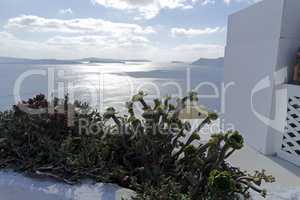 view over small oia village on santorini island