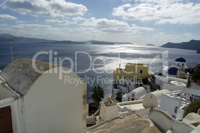 view over small oia village on santorini island