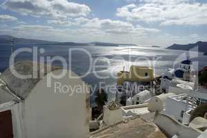 view over small oia village on santorini island