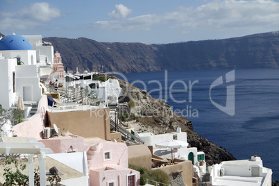 view over small oia village on santorini island