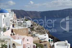 view over small oia village on santorini island