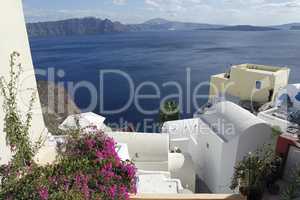 view over small oia village on santorini island