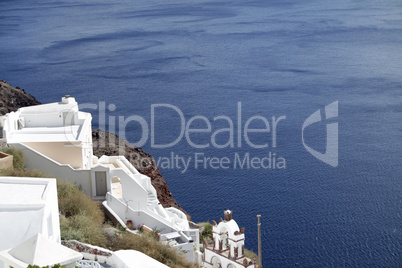 view over small oia village on santorini island