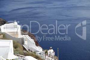 view over small oia village on santorini island