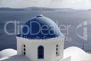 traditional church in small village oia on santorini