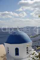 traditional church in small village oia on santorini