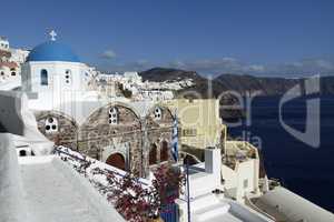 view over small oia village on santorini island