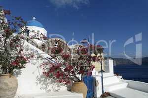 traditional church in small village oia on santorini