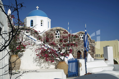 traditional church in small village oia on santorini