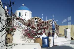 traditional church in small village oia on santorini