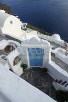 view over small oia village on santorini island