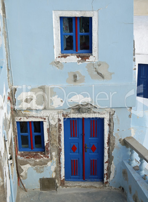 colorful door in oia village on santorini island