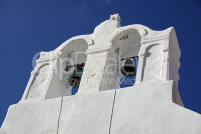 traditional church in small village oia on santorini