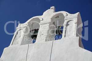 traditional church in small village oia on santorini