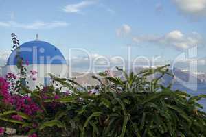 traditional church in small village oia on santorini