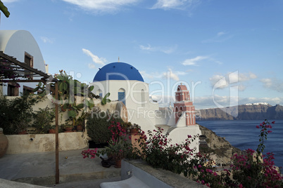 traditional church in small village oia on santorini