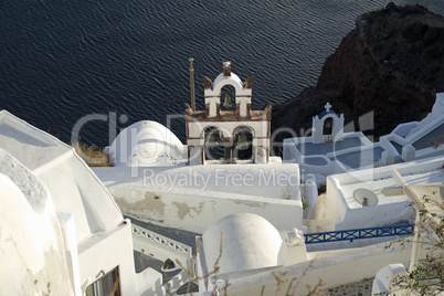 traditional church in small village oia on santorini