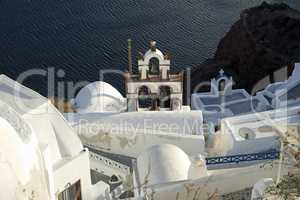 traditional church in small village oia on santorini