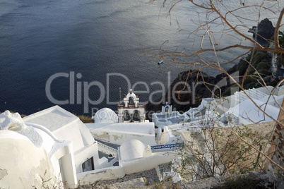 view over small oia village on santorini island