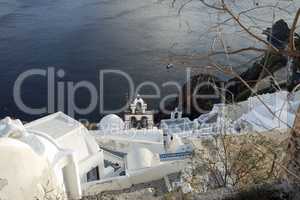 view over small oia village on santorini island