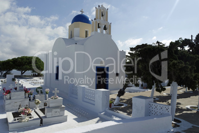 small and traditional greece chapel in perissa