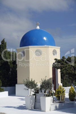 small and traditional greece chapel in perissa