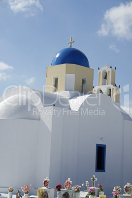 small and traditional greece chapel in perissa