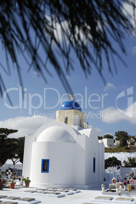 small and traditional greece chapel in perissa