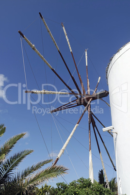 traditional greece windmill in perissa on santorini island