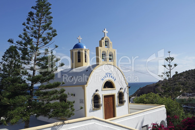 small and traditional greece chapel in perissa