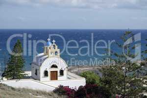 small and traditional greece chapel in perissa