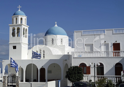 traditional church in small greece village on santorini