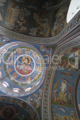 chapel in small greece village pyrgos on santorini