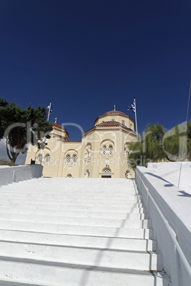 chapel in small greece village pyrgos on santorini