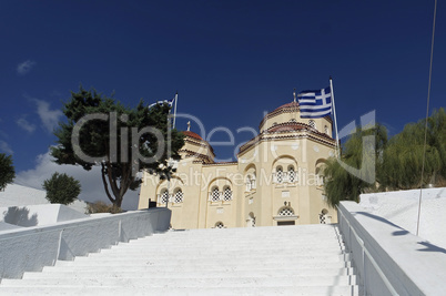 chapel in small greece village pyrgos on santorini