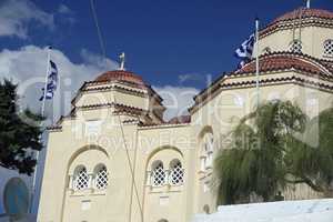 chapel in small greece village pyrgos on santorini