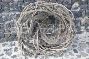 traditional agricultural vine basket on greek island santorini