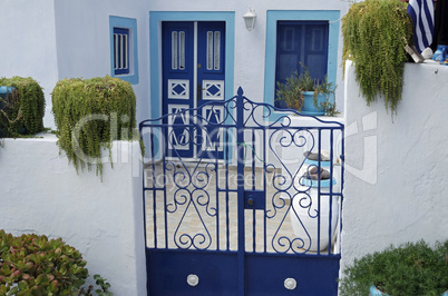 door in small greece village exo gonia on santorini