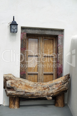 door in small greece village exo gonia on santorini